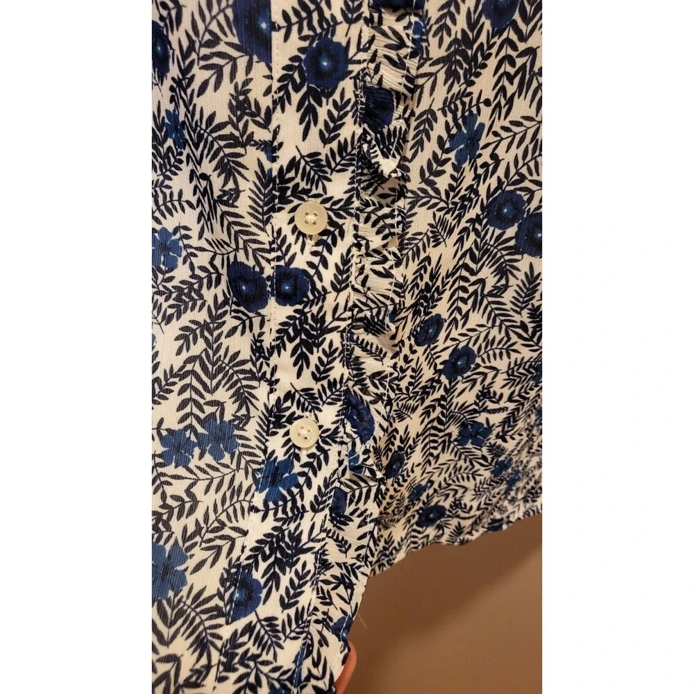 J.Crew Women Small Blue Floral Ruffle Blouse Puff Sleeve Button Front Cottagecor